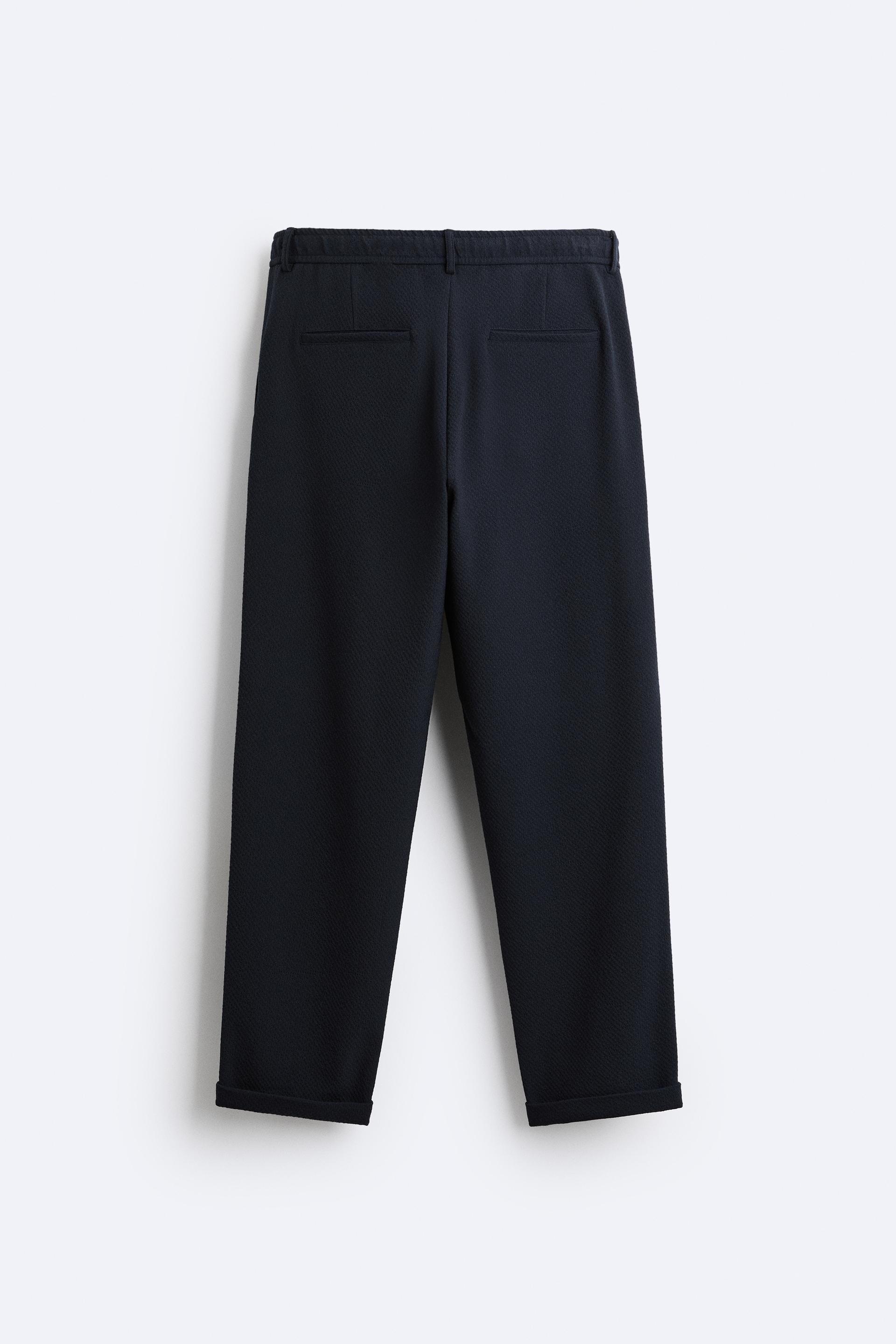 TEXTURED JOGGER WAIST PANTS - Navy blue