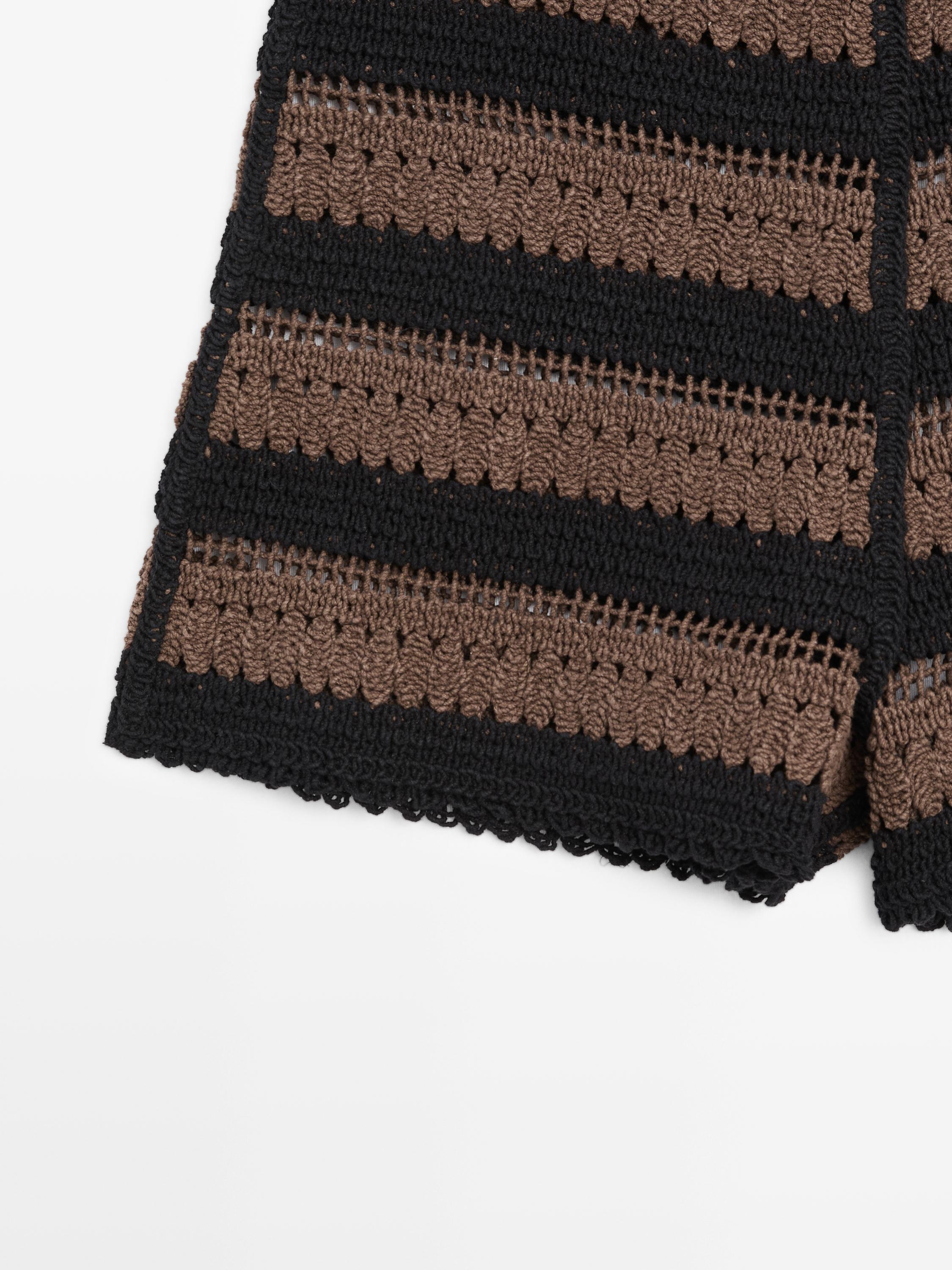 Striped cotton crochet shorts