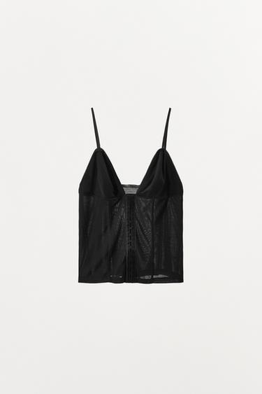 TOP ممزوج بتموجات - أسود الخاص بـ Zara