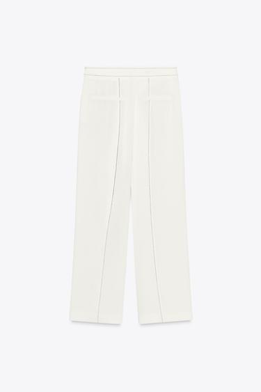 PANTALON PASSANTS SURPIQÛRES CONTRASTE - Blanc cassé de Zara - Image 6