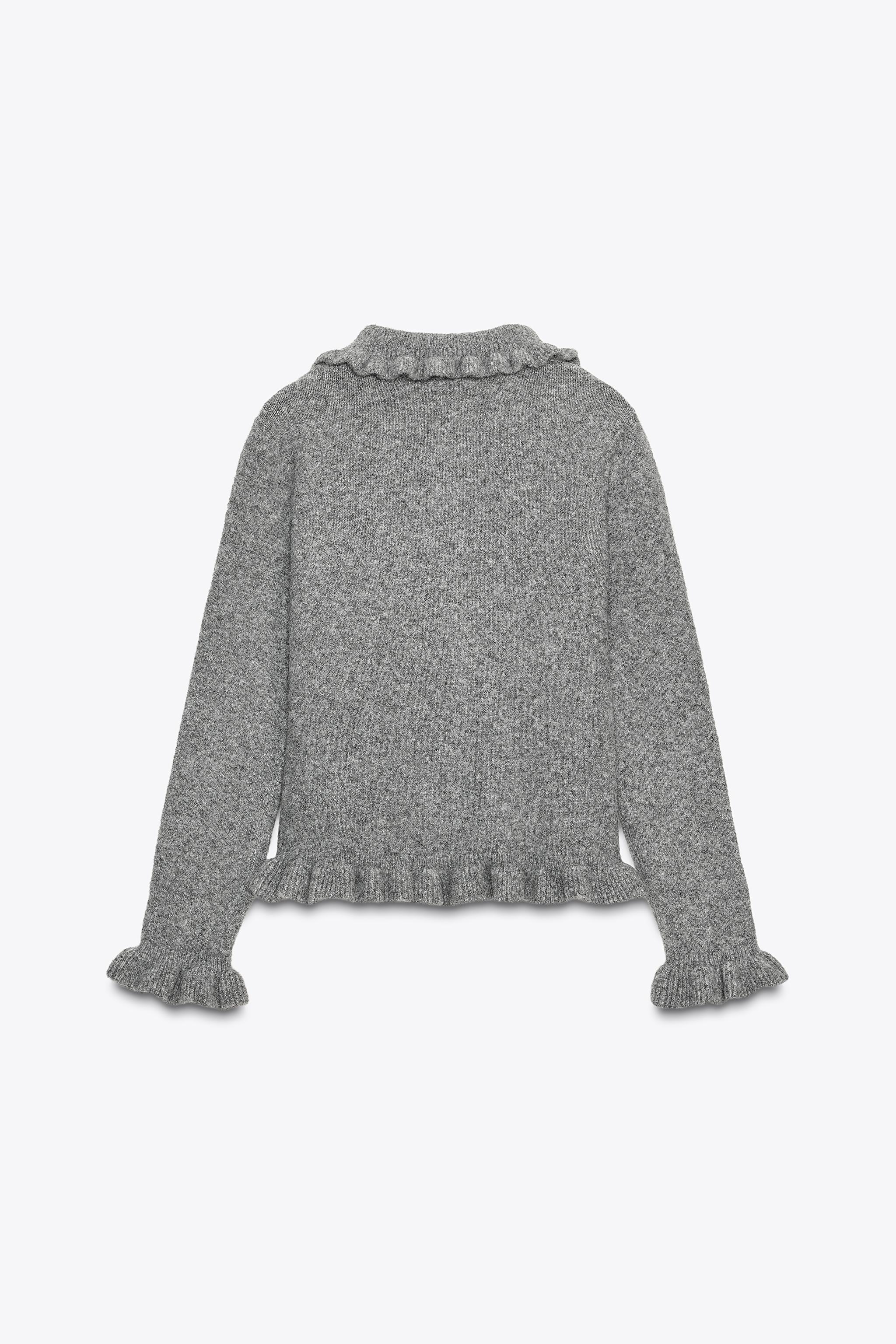フリルトリム ニットカーディガン - グレー | ZARA Japan / 日本
