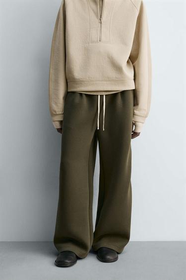 WIDE-LEG NEOPRENE-EFFECT TROUSERS WITH STUDS - Olive green by Zara - Image 1