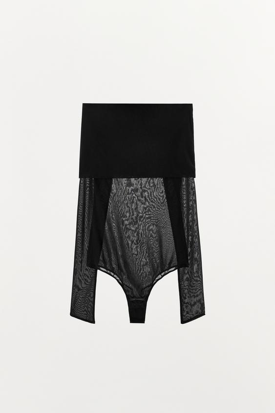 BODY SEMI-TRANSPARENT À COL DRAPÉ - Noir de Zara - Image 5