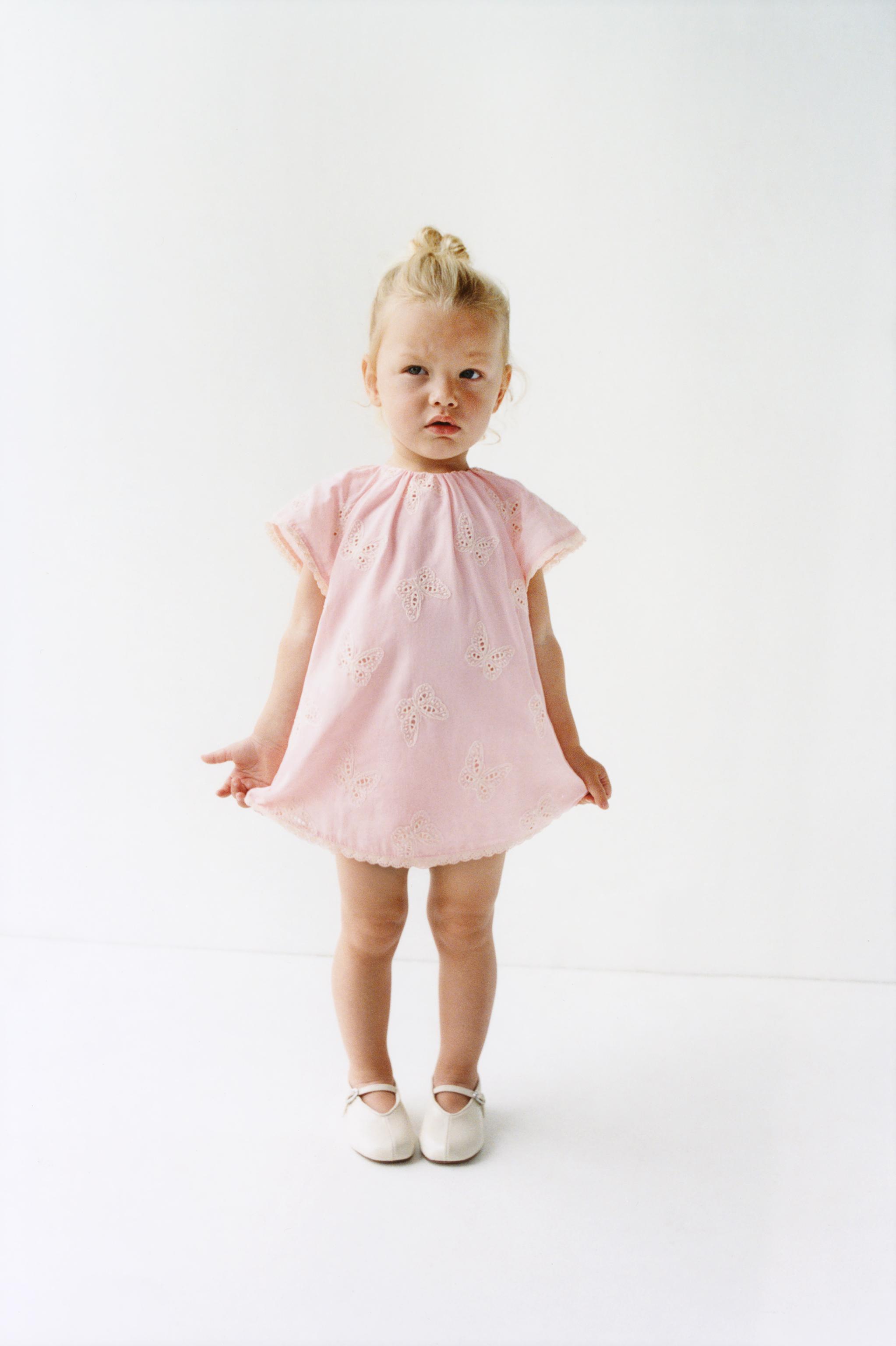 EMBROIDERED BUTTERFLY DRESS AND BLOOMER SET — Pink