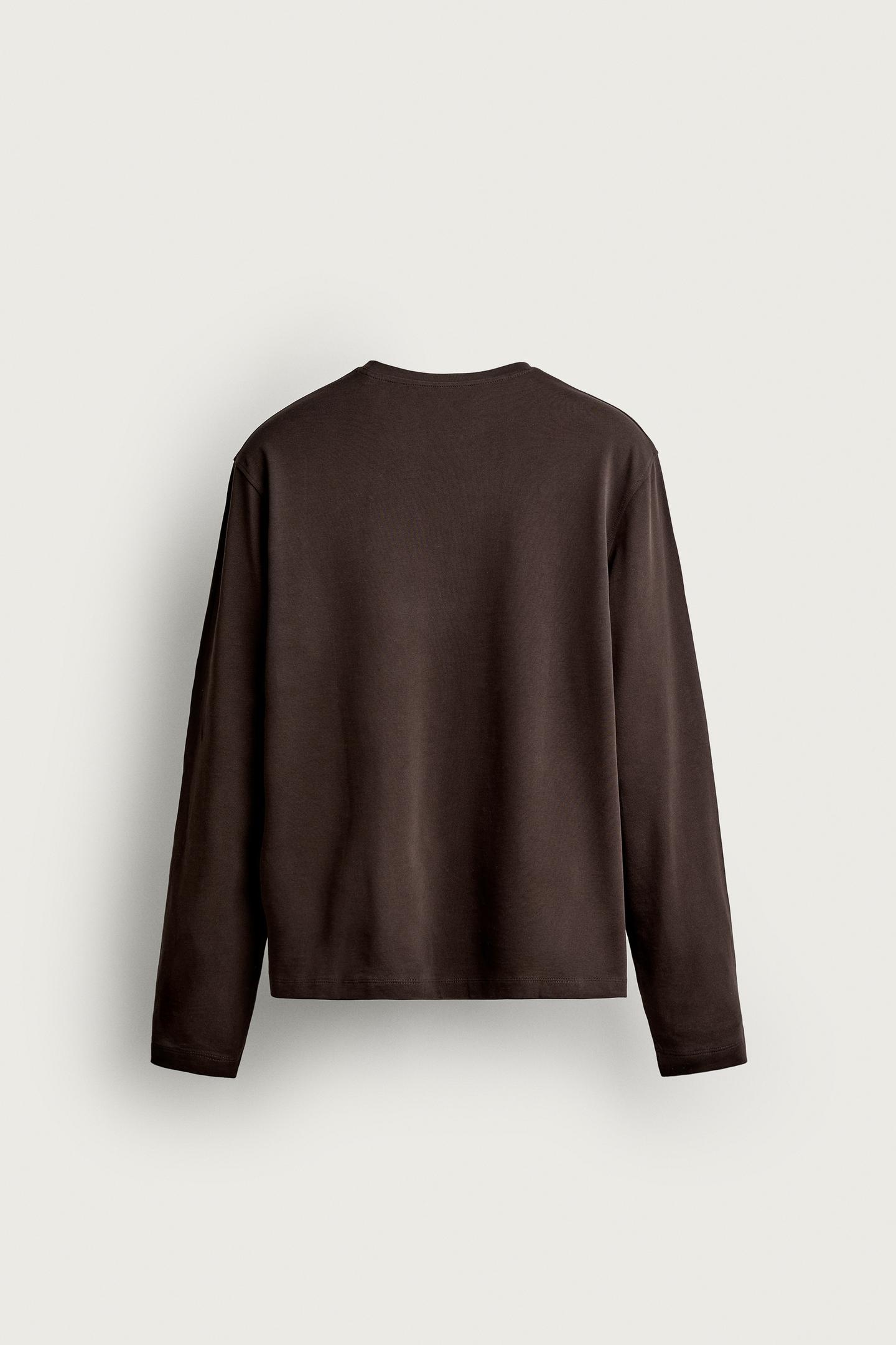 Мужская футболка Zara Regular Fit Long-Sleeve T-SHIRT, цвет: Коричневый — фото 8