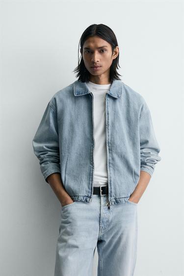 Zara ZIP-UP DENIM JACKET - Light blue