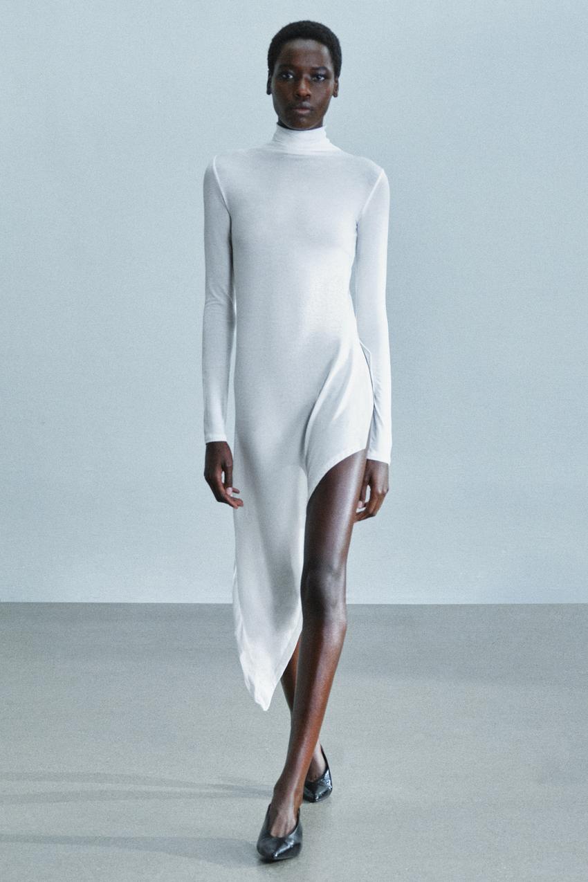 asymmetrical hem long sleeve dress TOP - White Asos design Color:White/Blue hosanna Space Western Scene