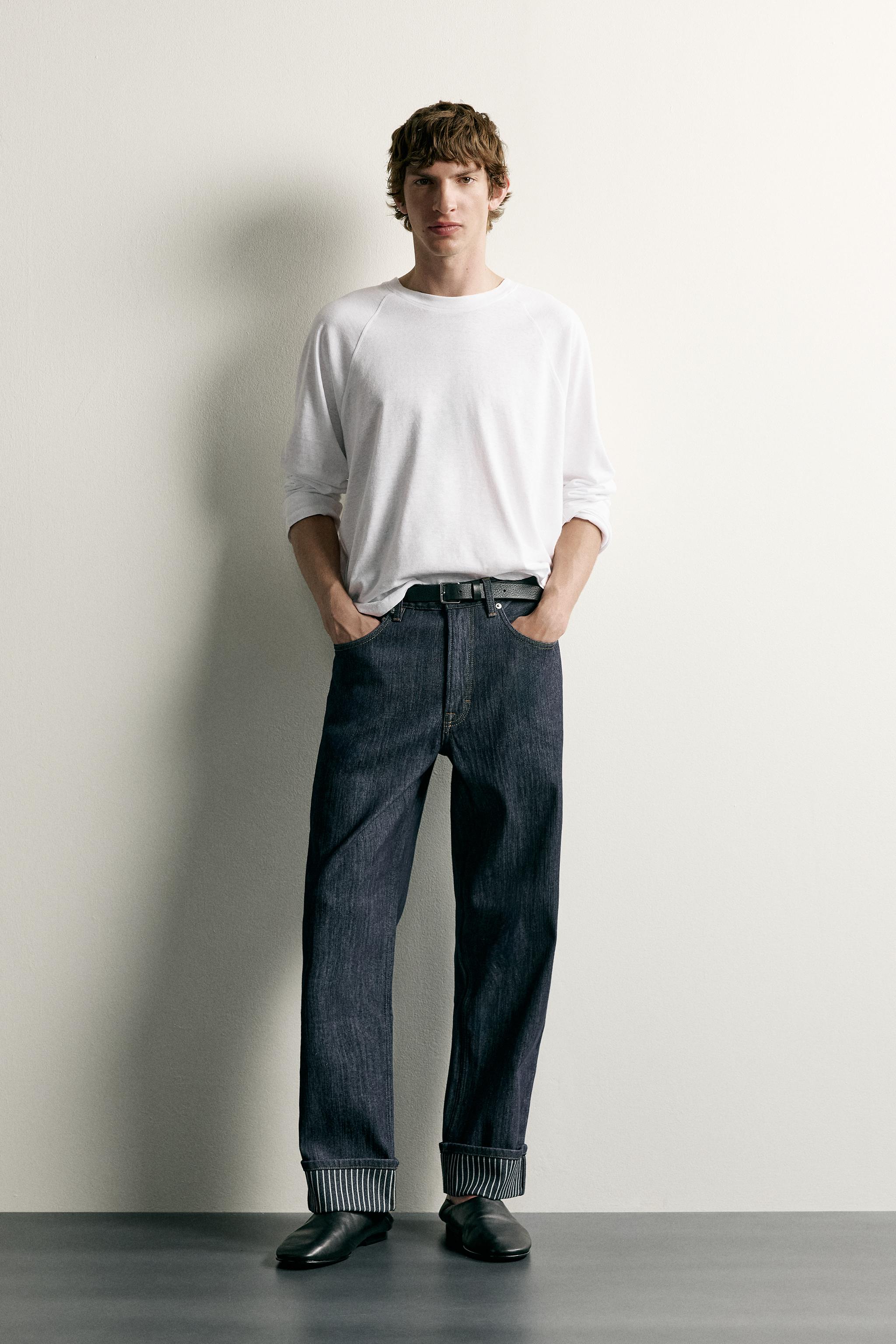 CONTRAST TURN-UP STRAIGHT FIT JEANS