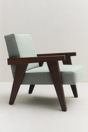 Zara ZARA HOME BY BLASCO LINEN UPHOLSTERED WALNUT ACCENT CHAIR - Light green