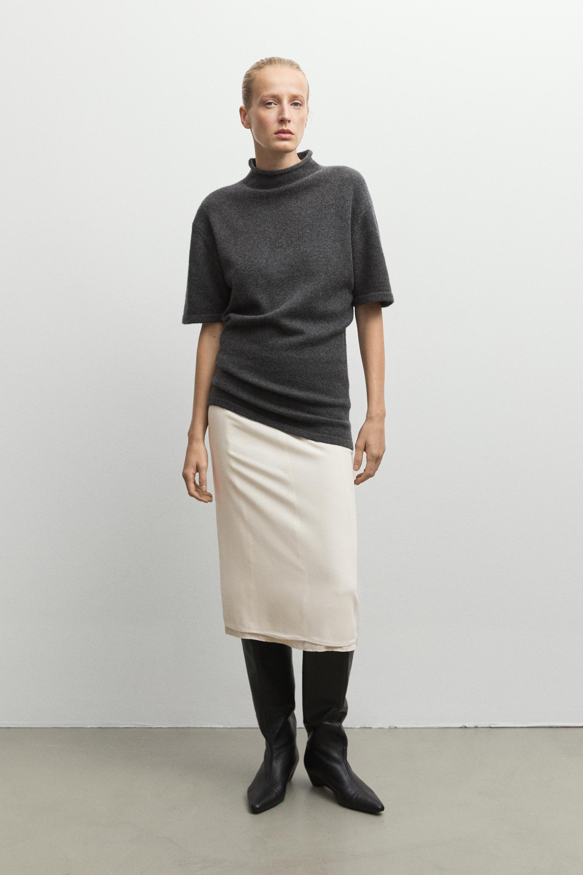 100% cashmere knit short sleeve sweater