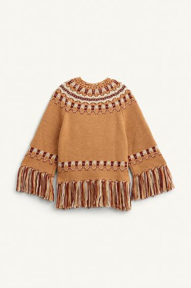 PONCHO JACQUARD EN MAILLE 100 % LAINE ÉDITION LIMITÉE - Camel clair de Zara - Image 5