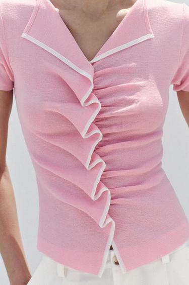 KNIT TOP WITH GATHERING - Pink by Zara