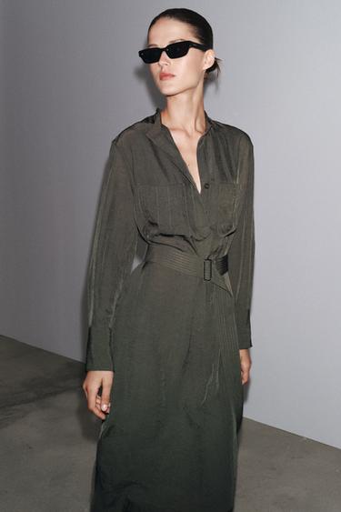 Zara ZW COLLECTION BELTED MIDI DRESS - Mid-green