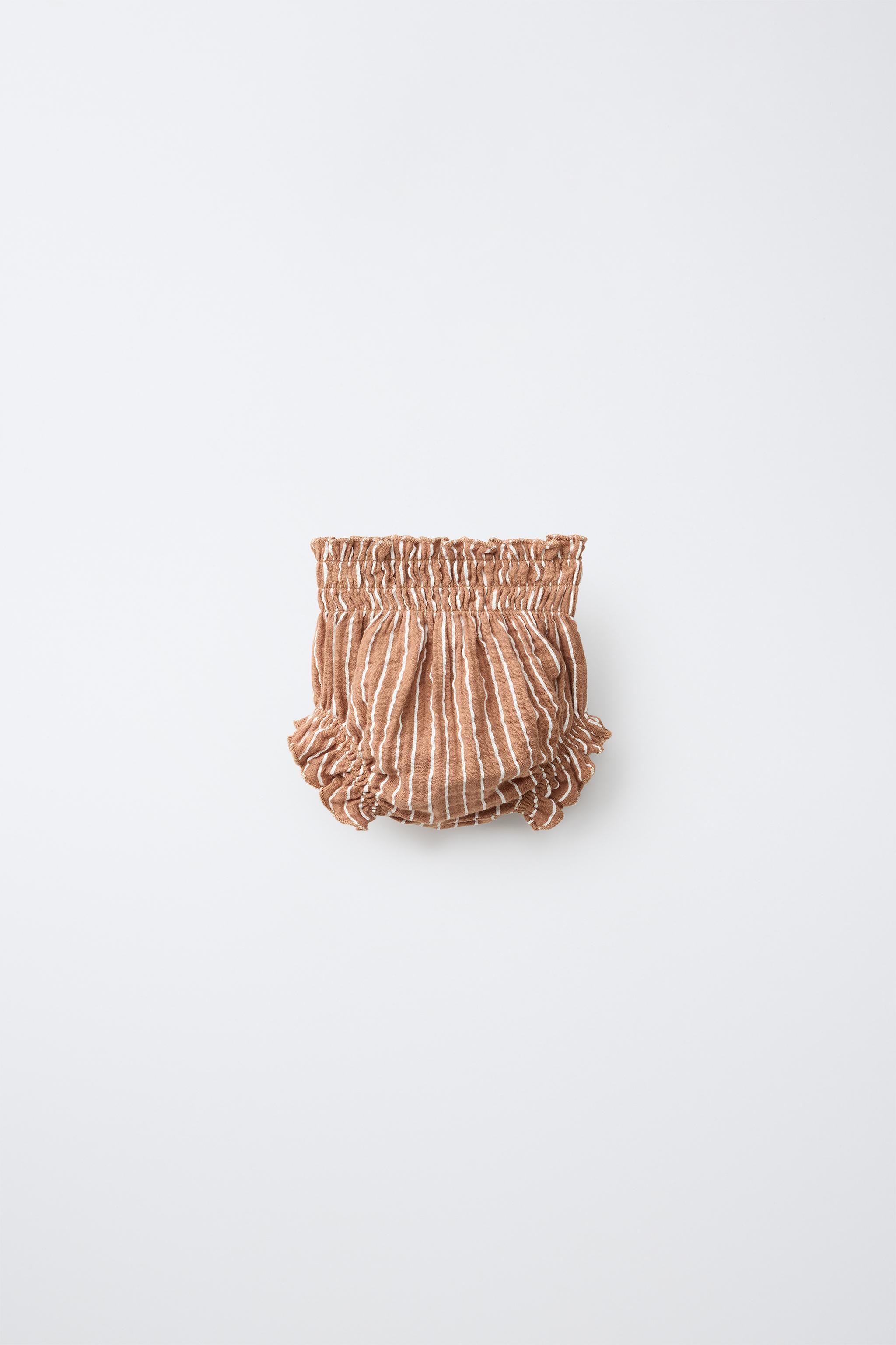 STRIPED TEXTURED BOTTOMS — Brown / White