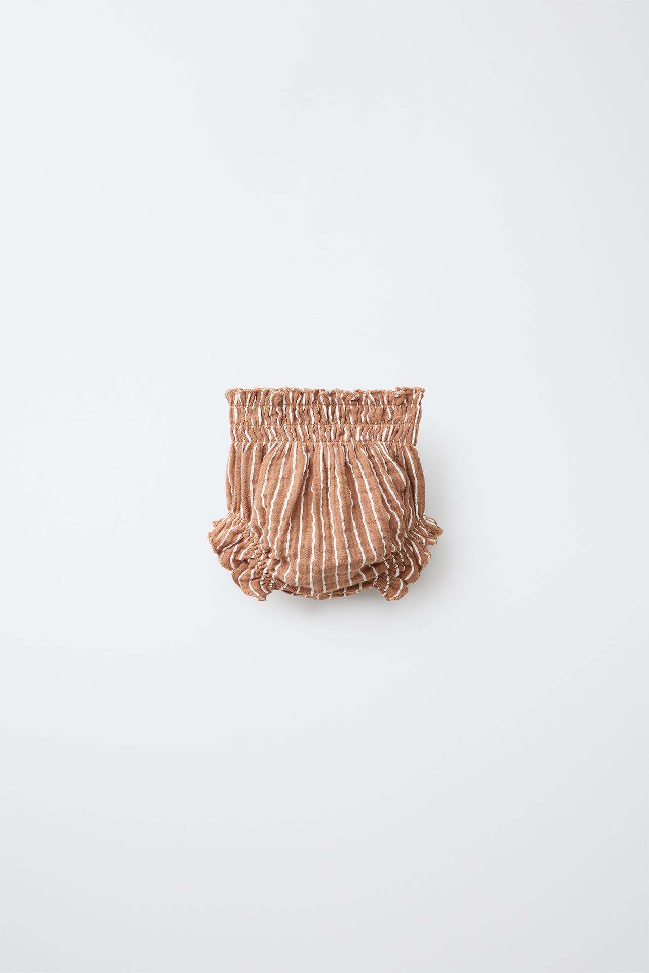 STRIPED TEXTURED BOTTOMS — Brown / White