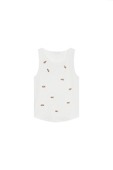 FLORAL SLEEVELESS TOP - Oyster-white by Zara