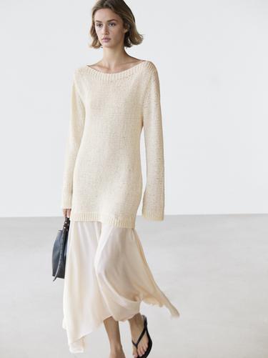 Vestido midi asimétrico detalle combinado - Crudo de Zara