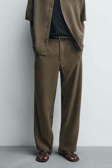 Zara FLOWY RELAXED FIT PANTS - Brown / Taupe