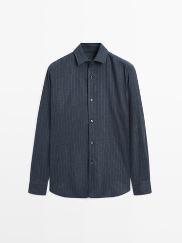 Zara Regular fit pinstriped shirt - Mid-blue