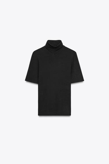 Zara MOCK NECK T-SHIRT - Black