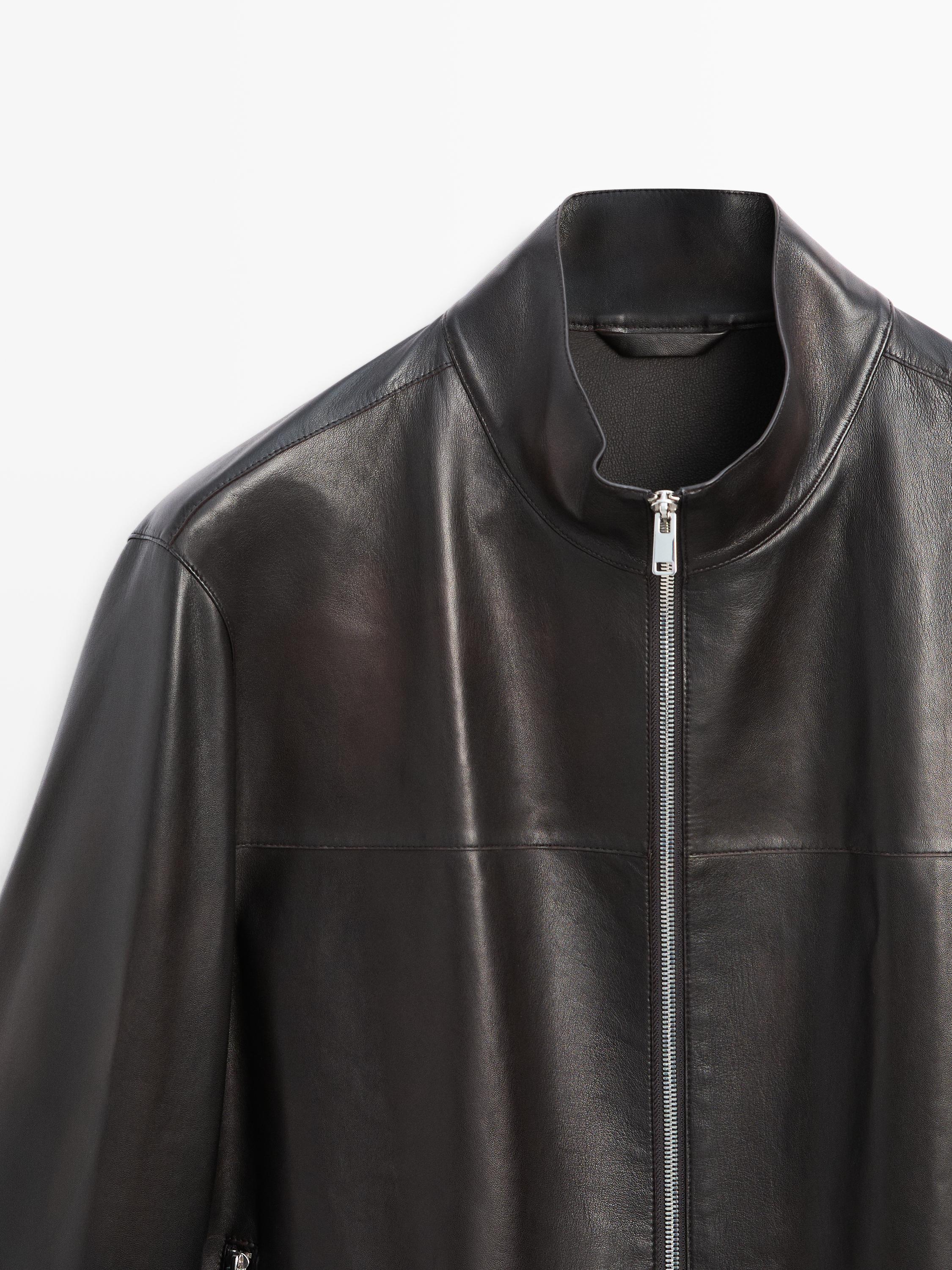 Distressed effect nappa leather jacket