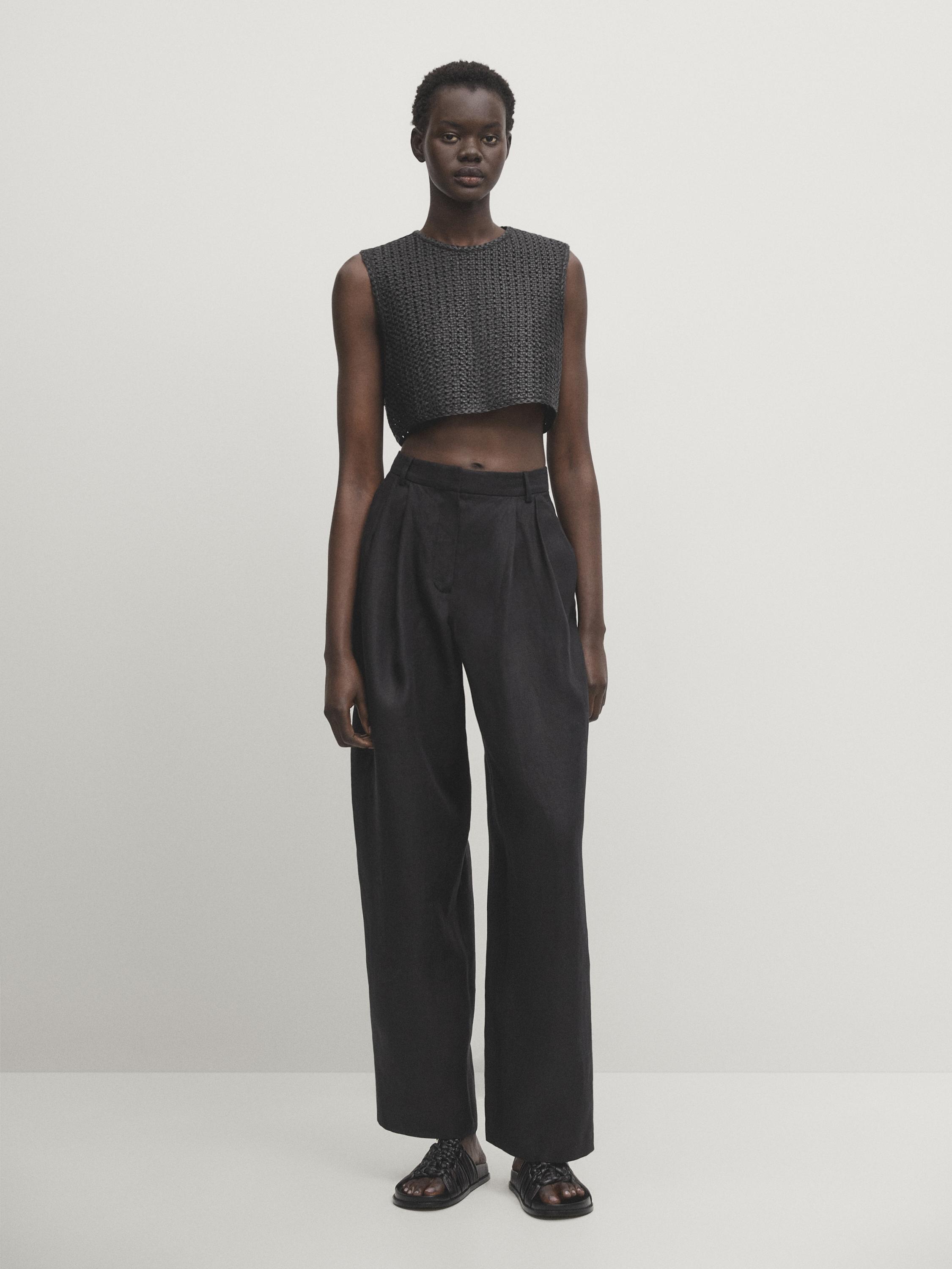 Woven nappa leather top - Black | ZARA Canada