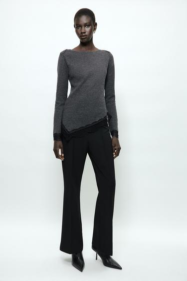 TOP EFECTO SUAVE ENCAJE - Gris antracita de Zara