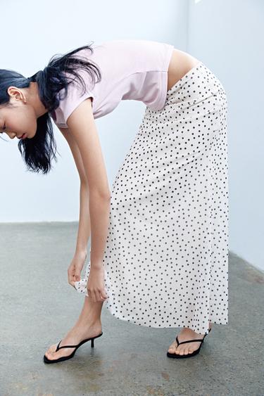 Zara 圓點印花薄紗長裙 - 白色 / 黑色