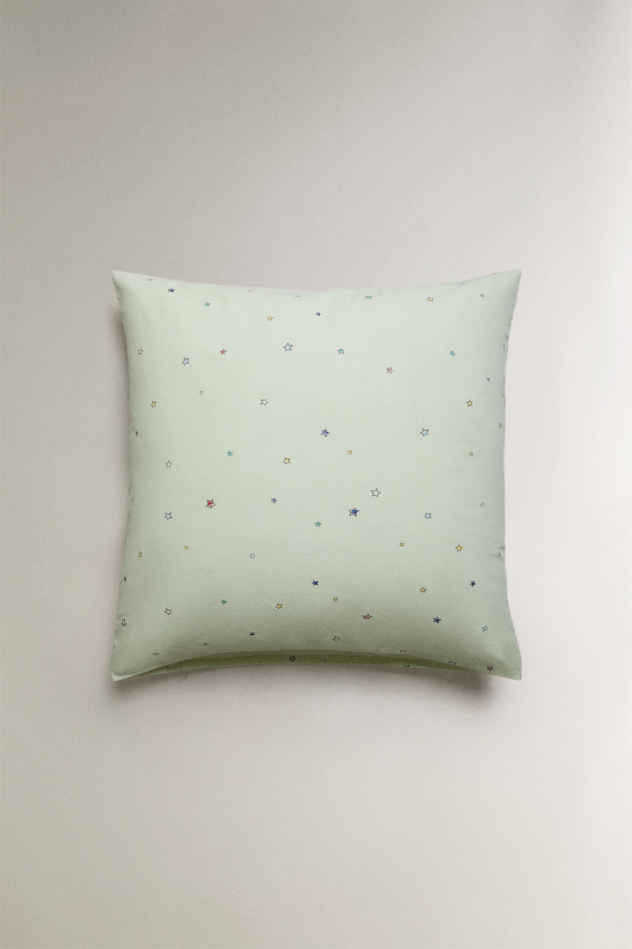 KIDS' STAR PRINT COTTON PILLOWCASE — Light green