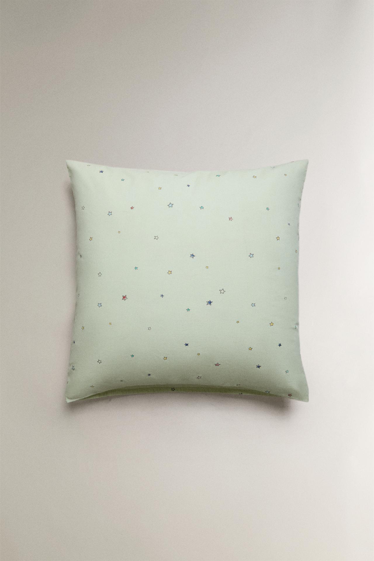 KIDS' STAR PRINT COTTON PILLOWCASE — Light green