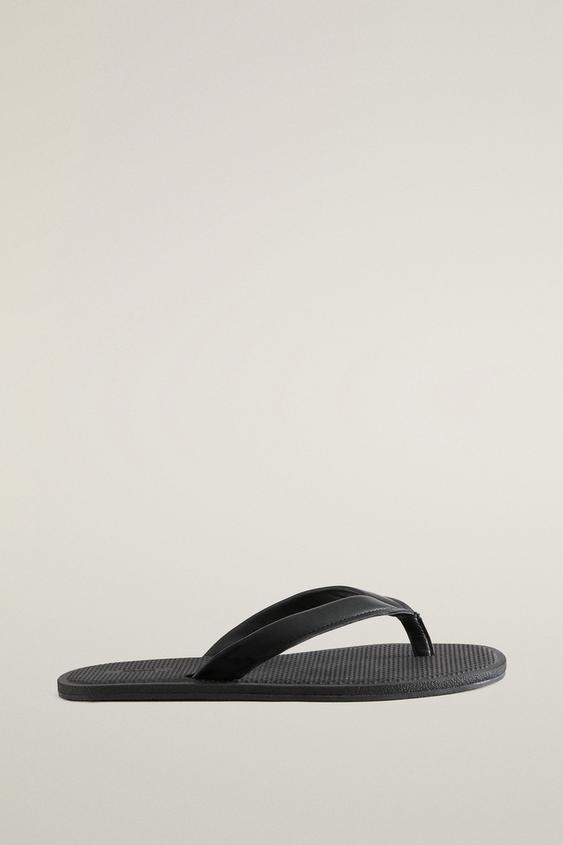 STRAPPY LEATHER TOE DIVIDER SANDALS - Black by Zara - Image 0