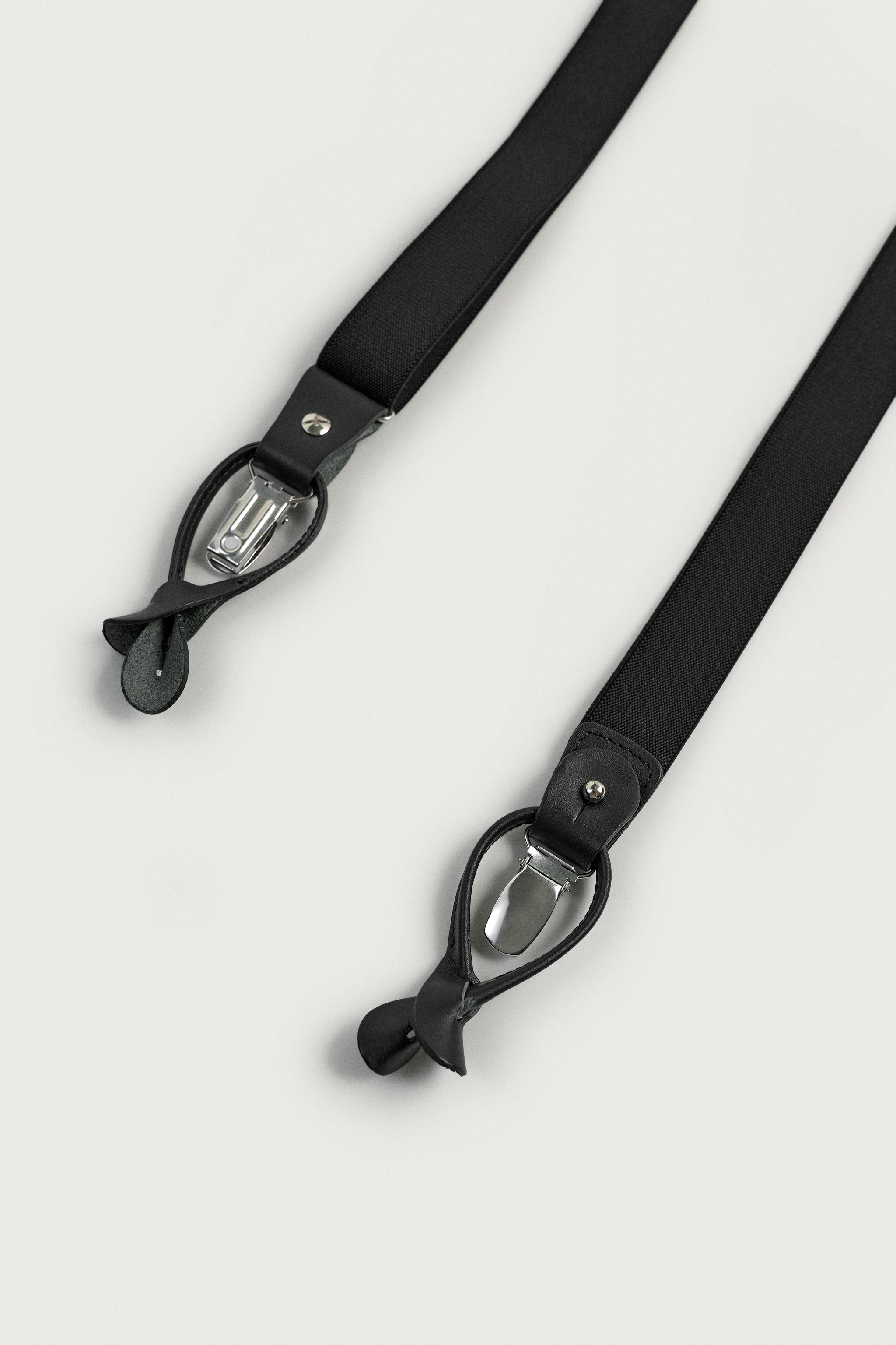 LEATHER DETAIL SUSPENDERS — Black