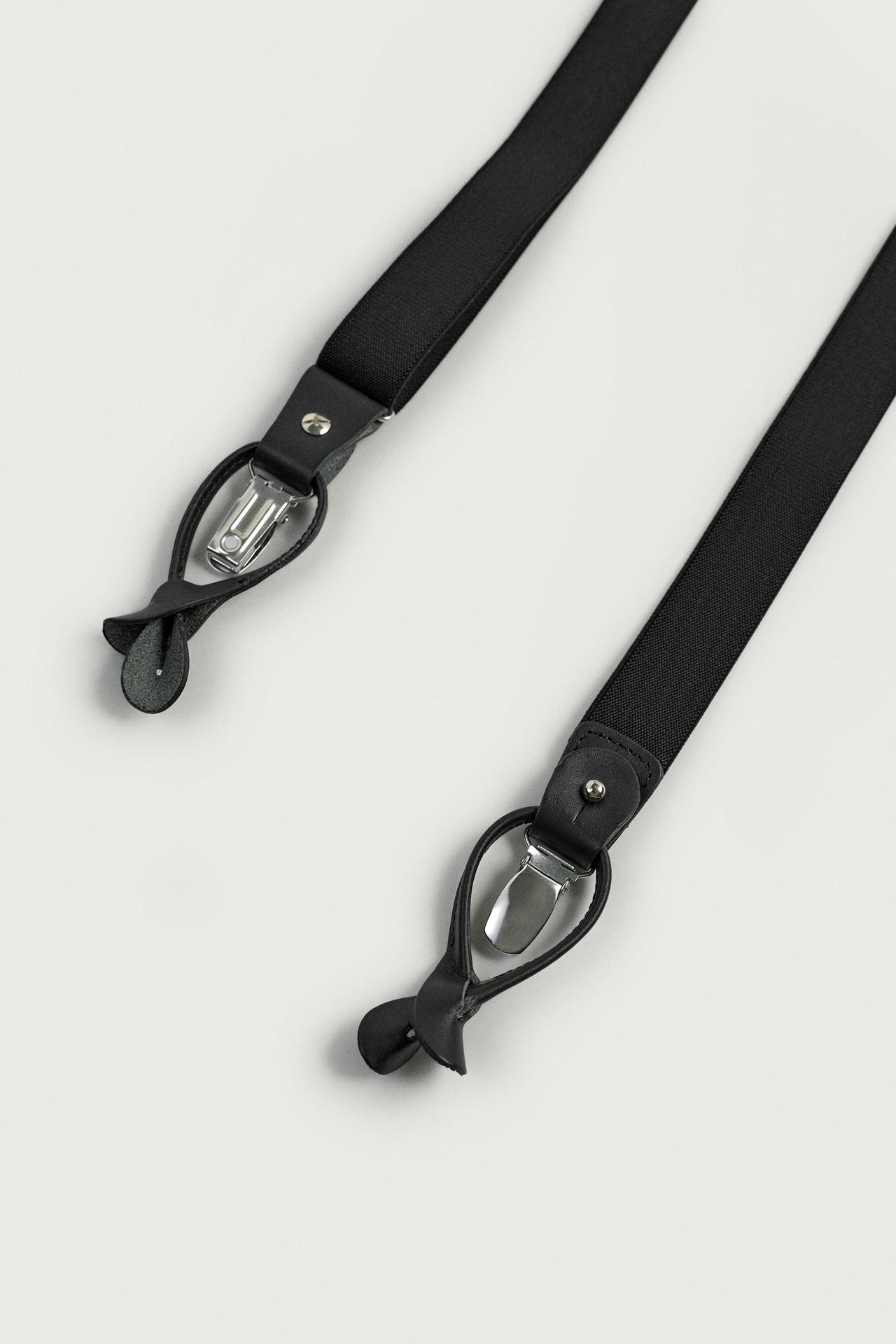 LEATHER DETAIL SUSPENDERS — Black