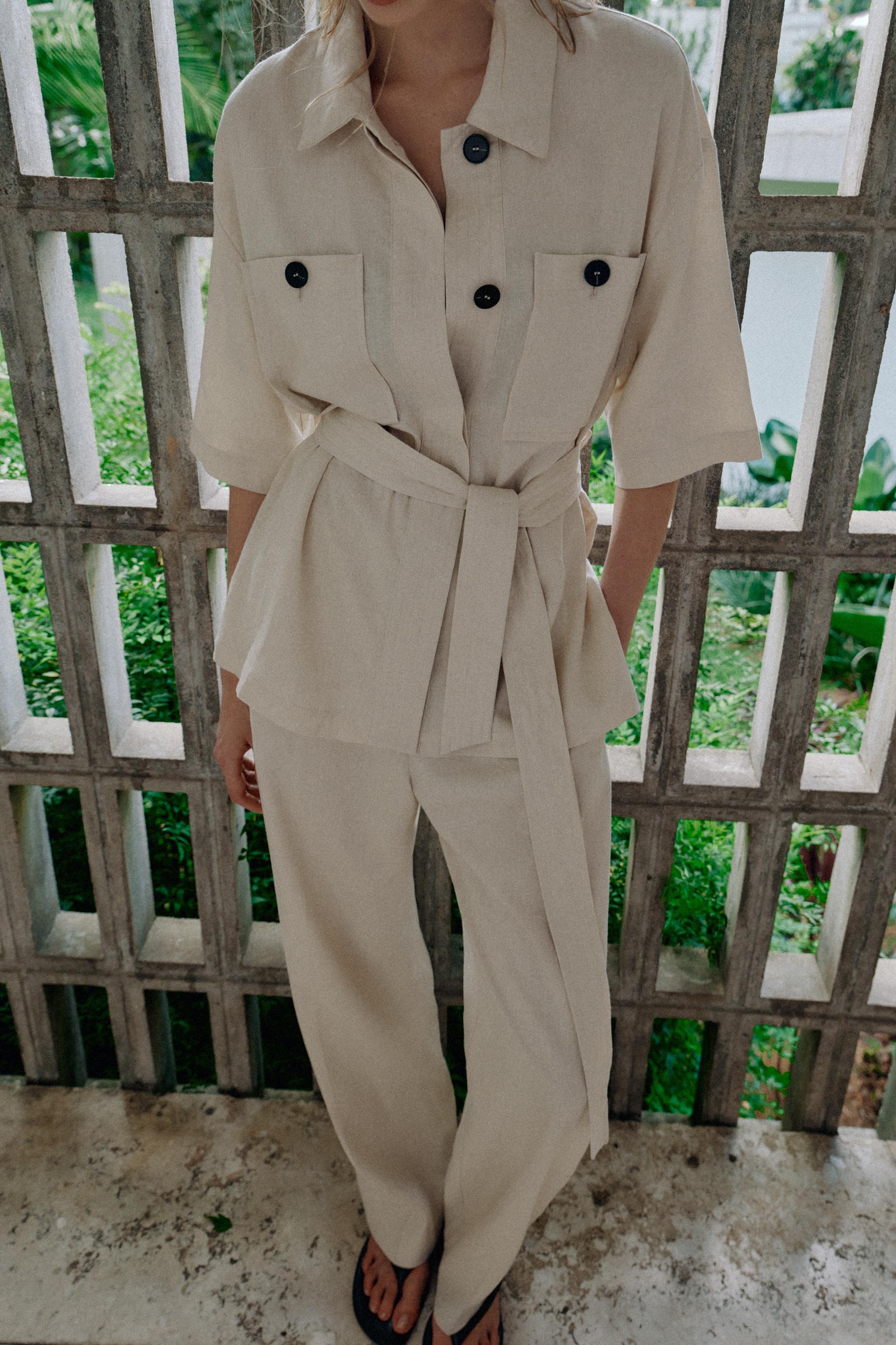 BELTED LINEN SAFARI JACKET