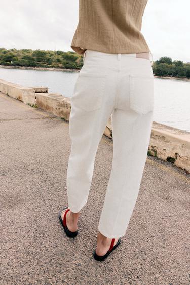 JEAN Z1975 BARREL TAILLE MI-HAUTE RAYURE REPASSÉE - Blanc de Zara - Image 2