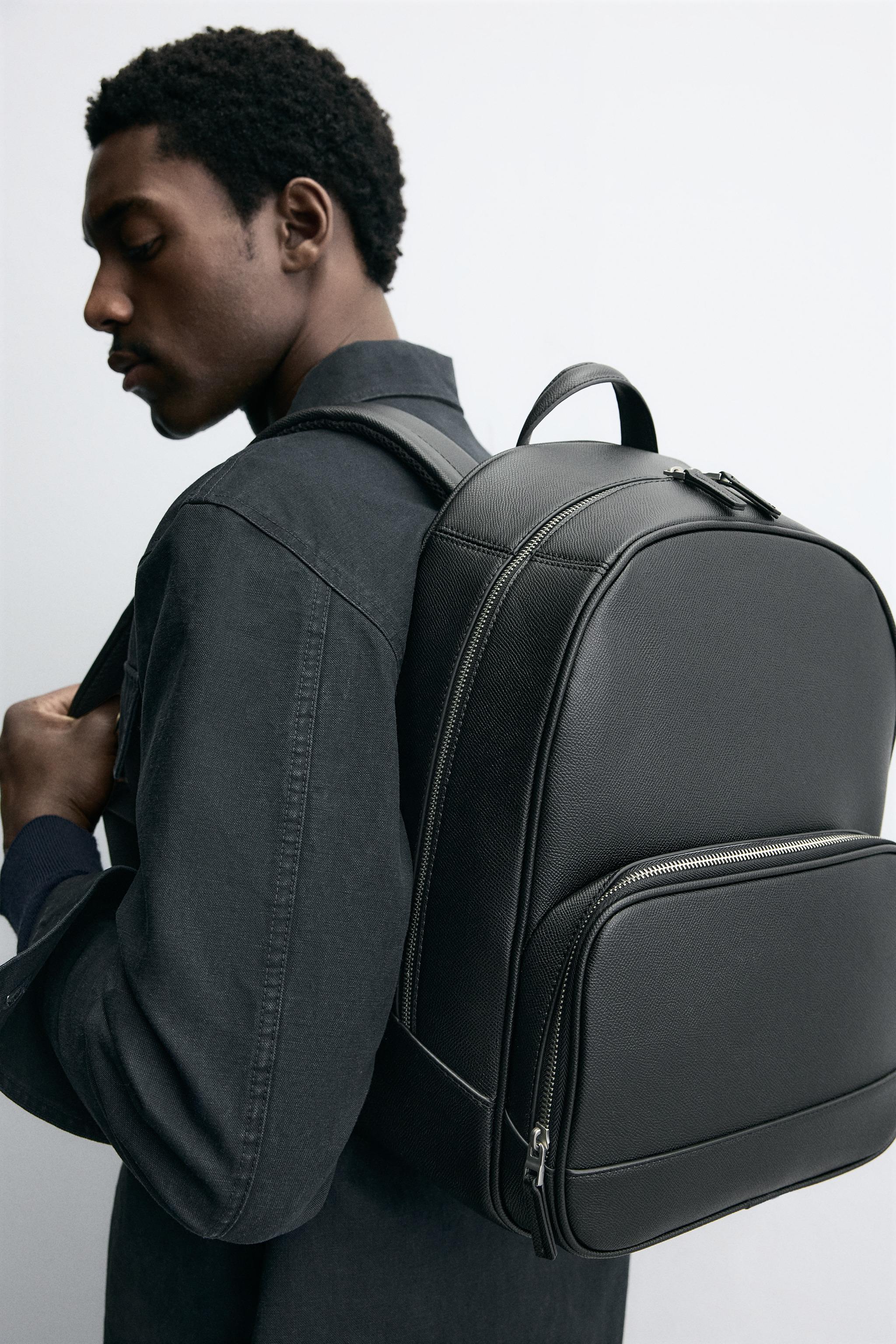 black leather backpack mens zara For Men | Leather Backpack For Women | Leather College Backpack Main compartment with zip closure Backpack for Men from Zara