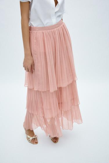 JUPE LONGUE À VOLANTS - Beige rosé de Zara