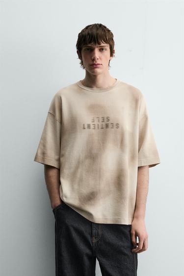 CAMISETA PUNTO ESTAMPADO SPRAY - Crudo de Zara