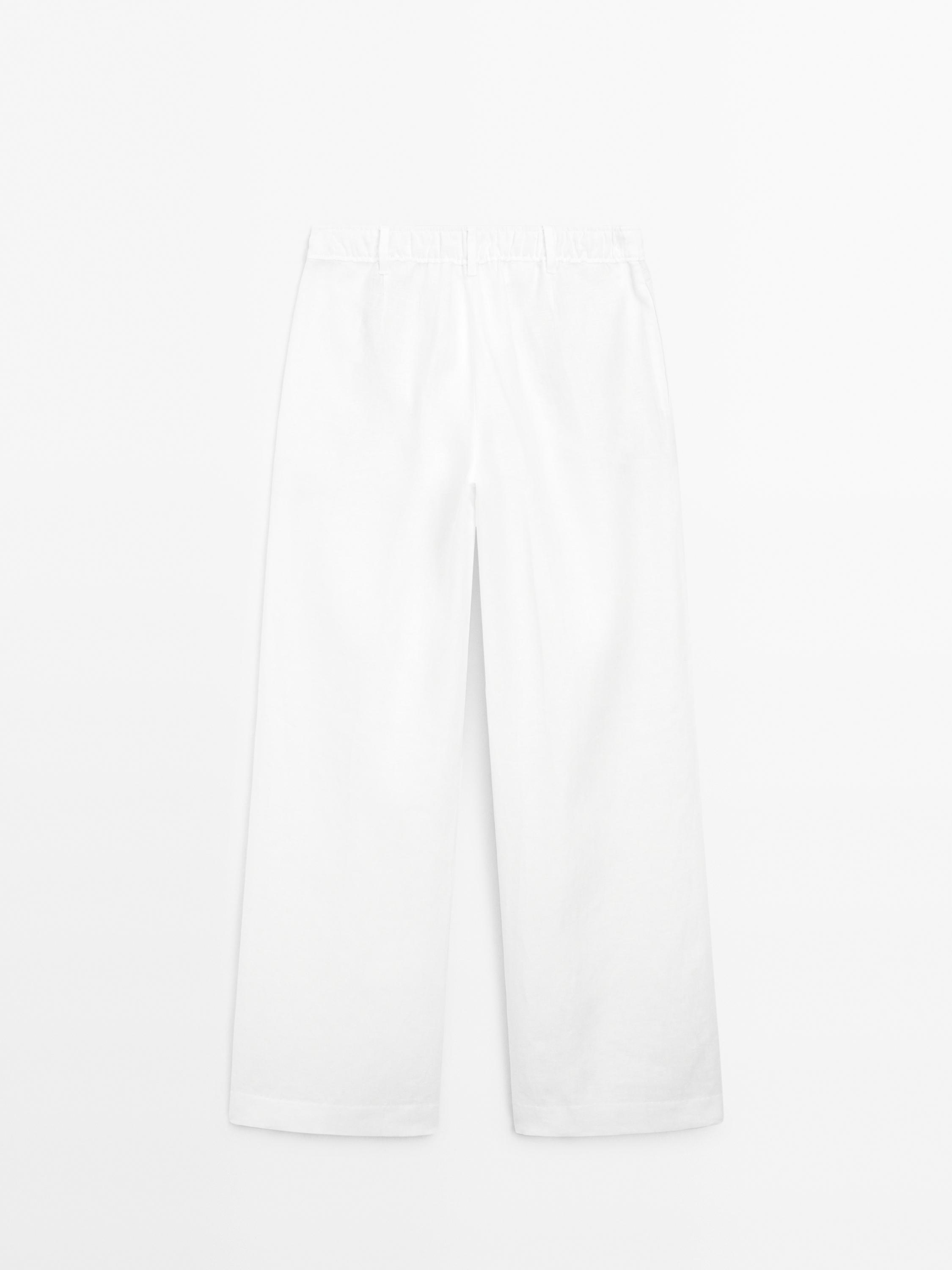 100% linen triple darted trousers
