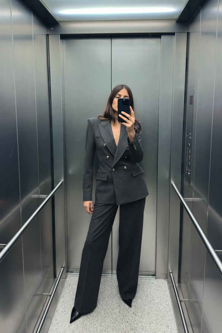 エルボーパッチ付きダブルブレストブレザー - チャコールグレー | ZARA 