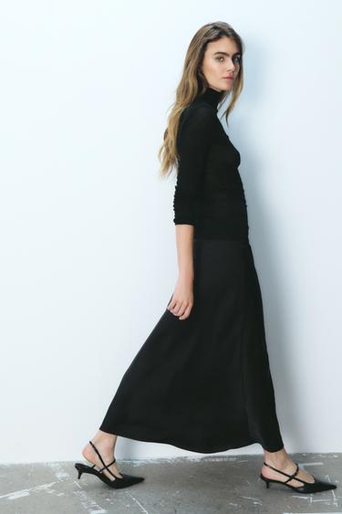 SATIN MIDI SKIRT - Black by Zara