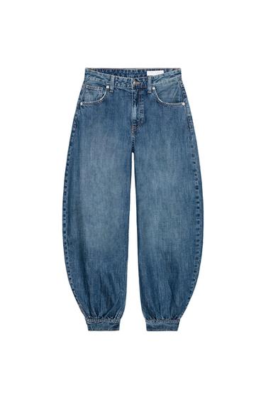 TRF MID-WAIST BALLOON JEANS WITH TAB - Blue by Zara
