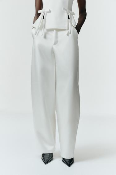 Zara SATIN BALLOON PANTS - Oyster-white