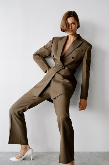 БЛЕЙЗЕР ИЗ СМЕСОВОЙ ШЕРСТИ В ТОНКУЮ ПОЛОСКУ — ZW COLLECTION — ХАКИ от Zara — изображение 0