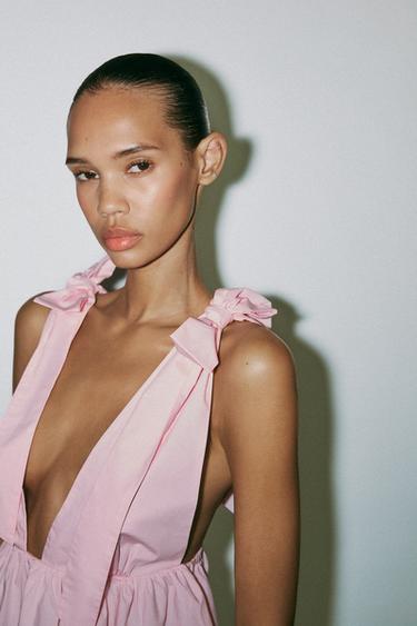 TOP POPELÍN LAZOS - Rosa claro de Zara