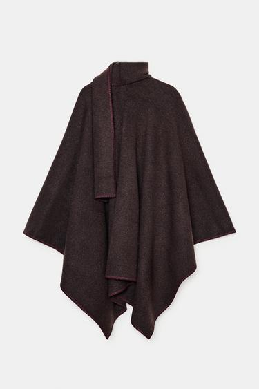 KNIT CAPE WITH CONTRAST THREAD SCARF - Brown by Zara - Image 4