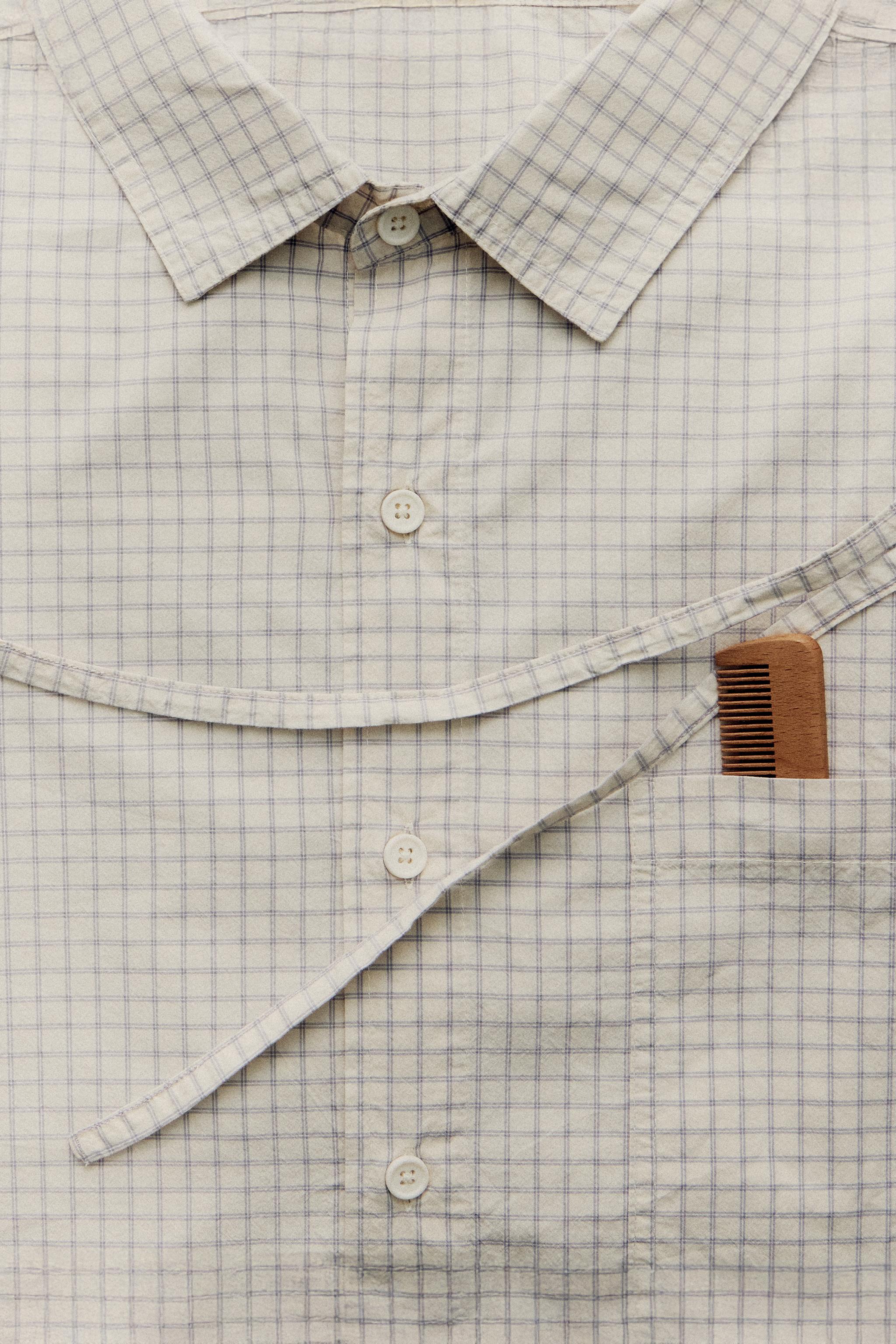 PLAID COTTON SHIRT — Ecru