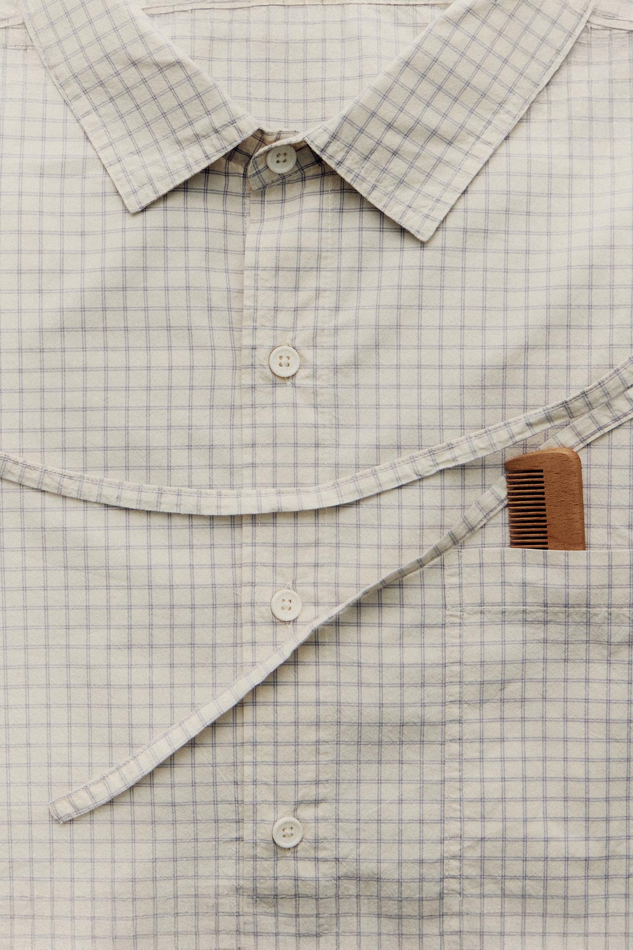 CHECKED COTTON SHIRT — Ecru