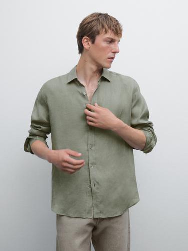 Camisa regular fit 100% lino - Verde claro de Zara