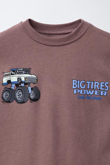 BIG TIRES MONSTERS WHEELS © PRINT T-SHIRT - Dark mauve by Zara - Image 2